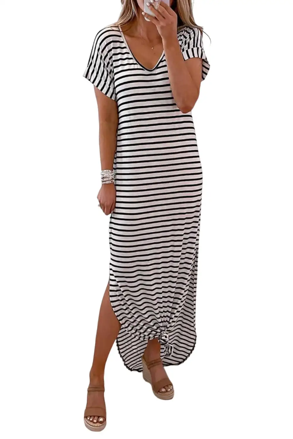 Striped Side Split Maxi Dress
