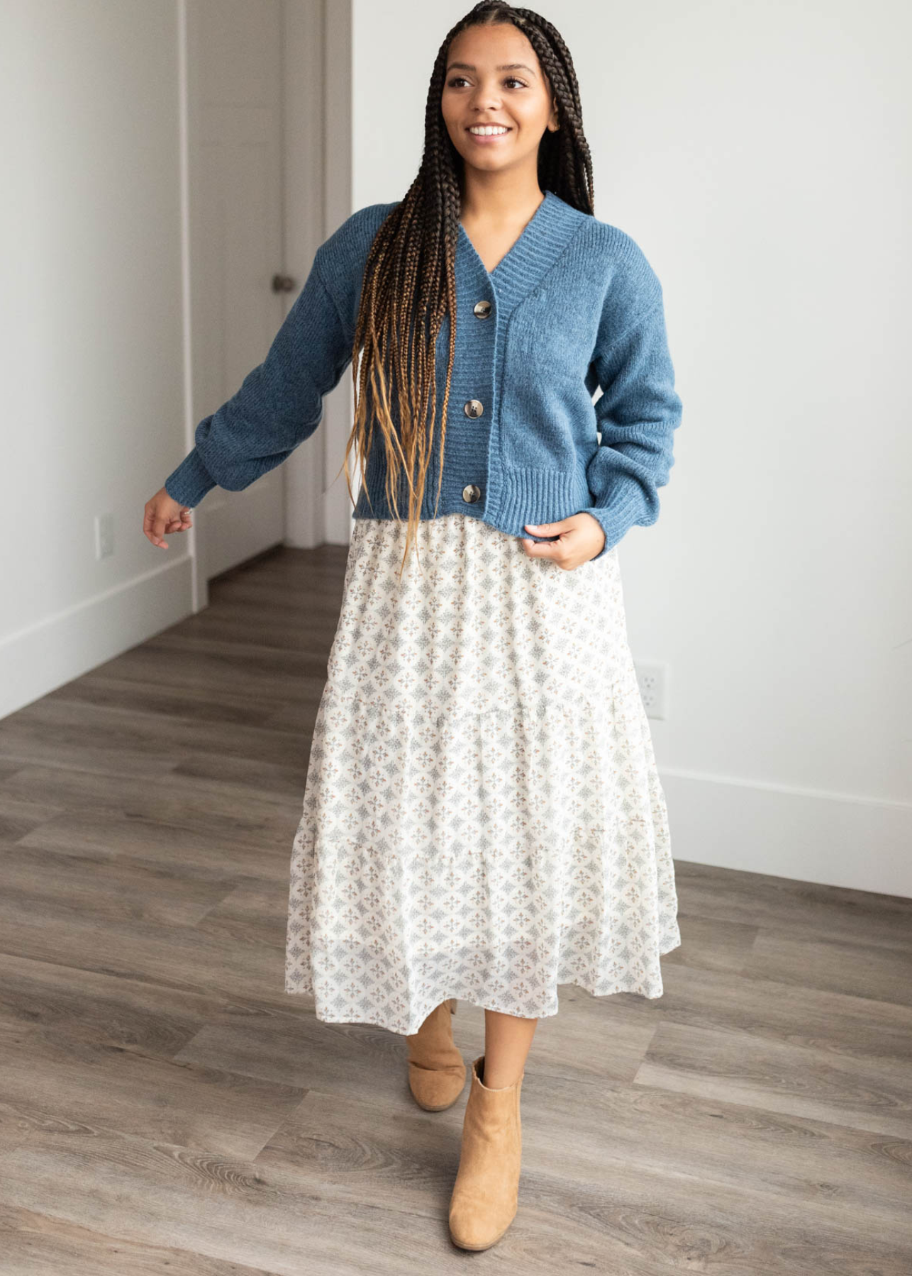 Lissie Dusty Blue Button Down Cardigan