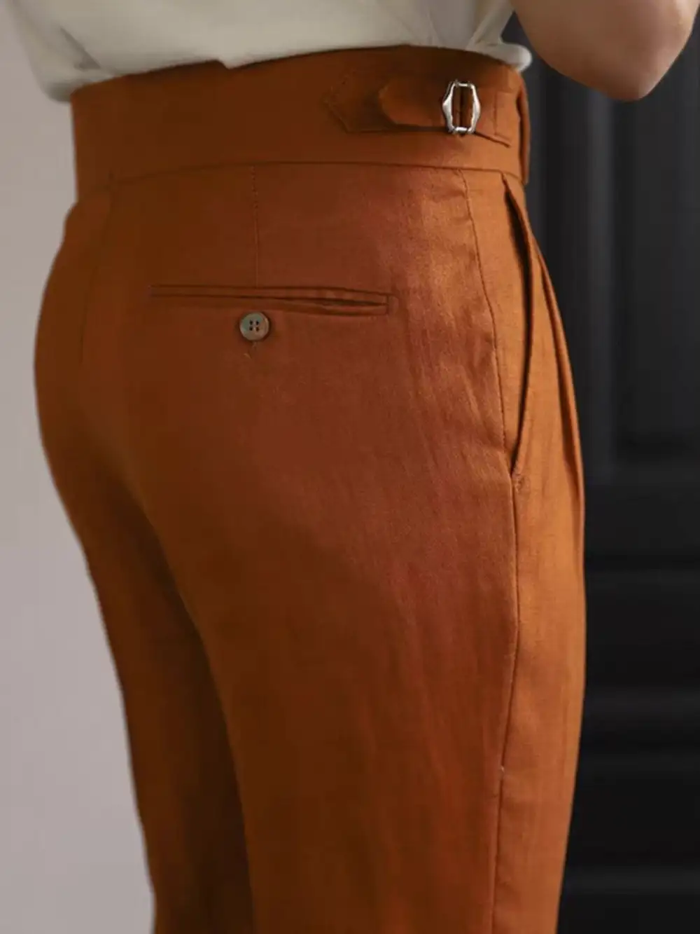 Lightweight Linen Side Tab Trousers