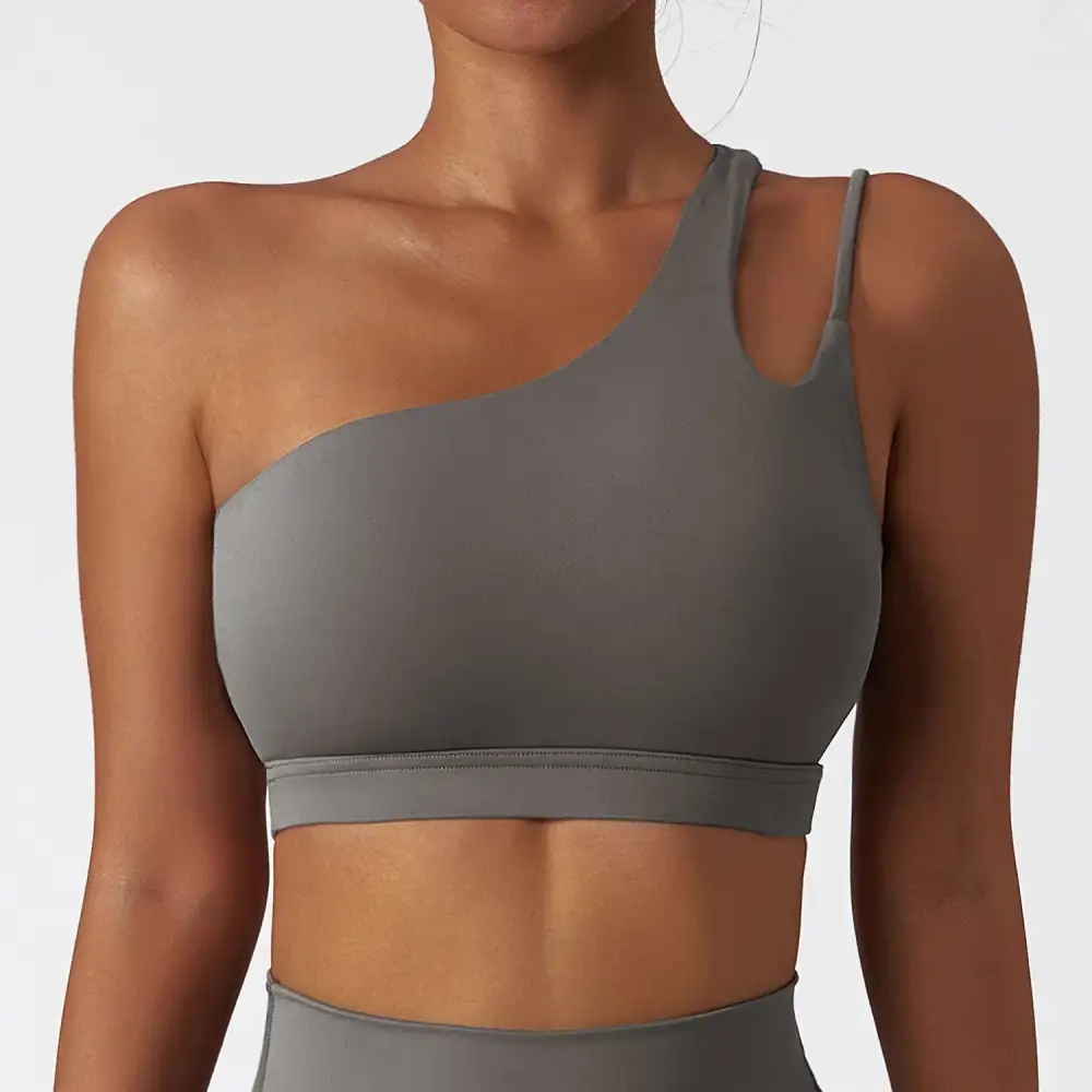 One-Shoulder Sports Bra with Decorative Straps