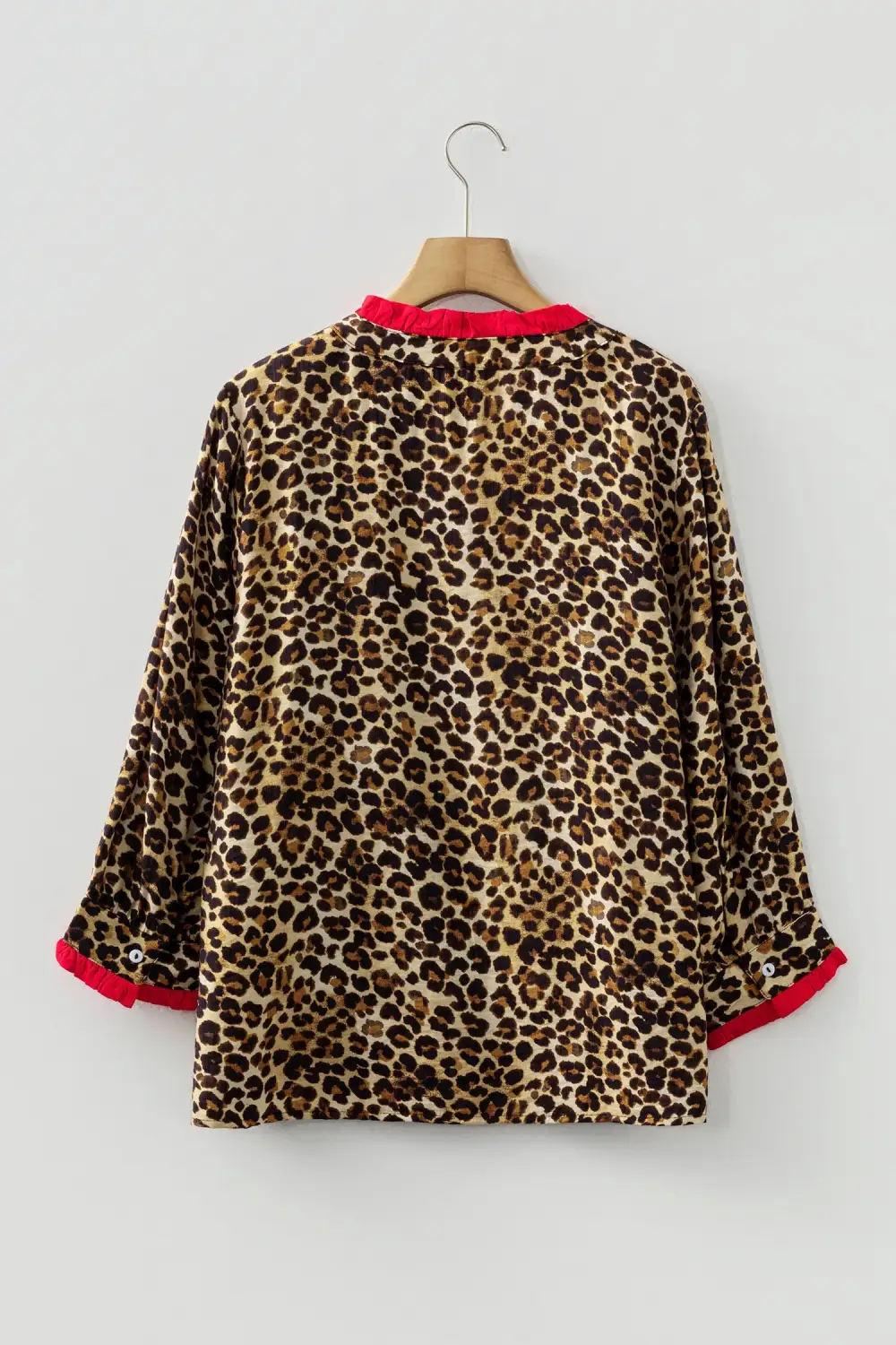 Leopard Print Ruffled V-Neck Shirt Blouse