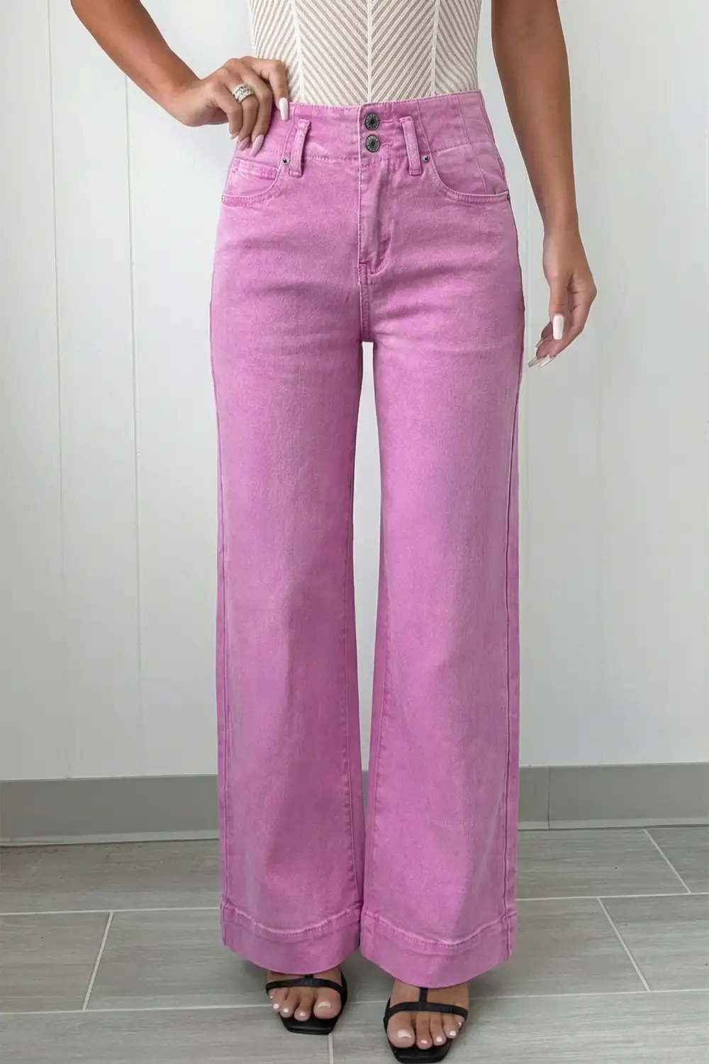 Modern -button High Waist Flared Bottom Jeans