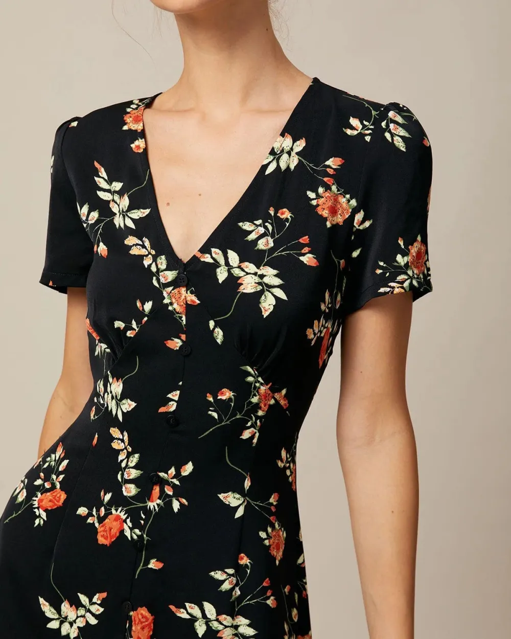 Button Front Black Dress