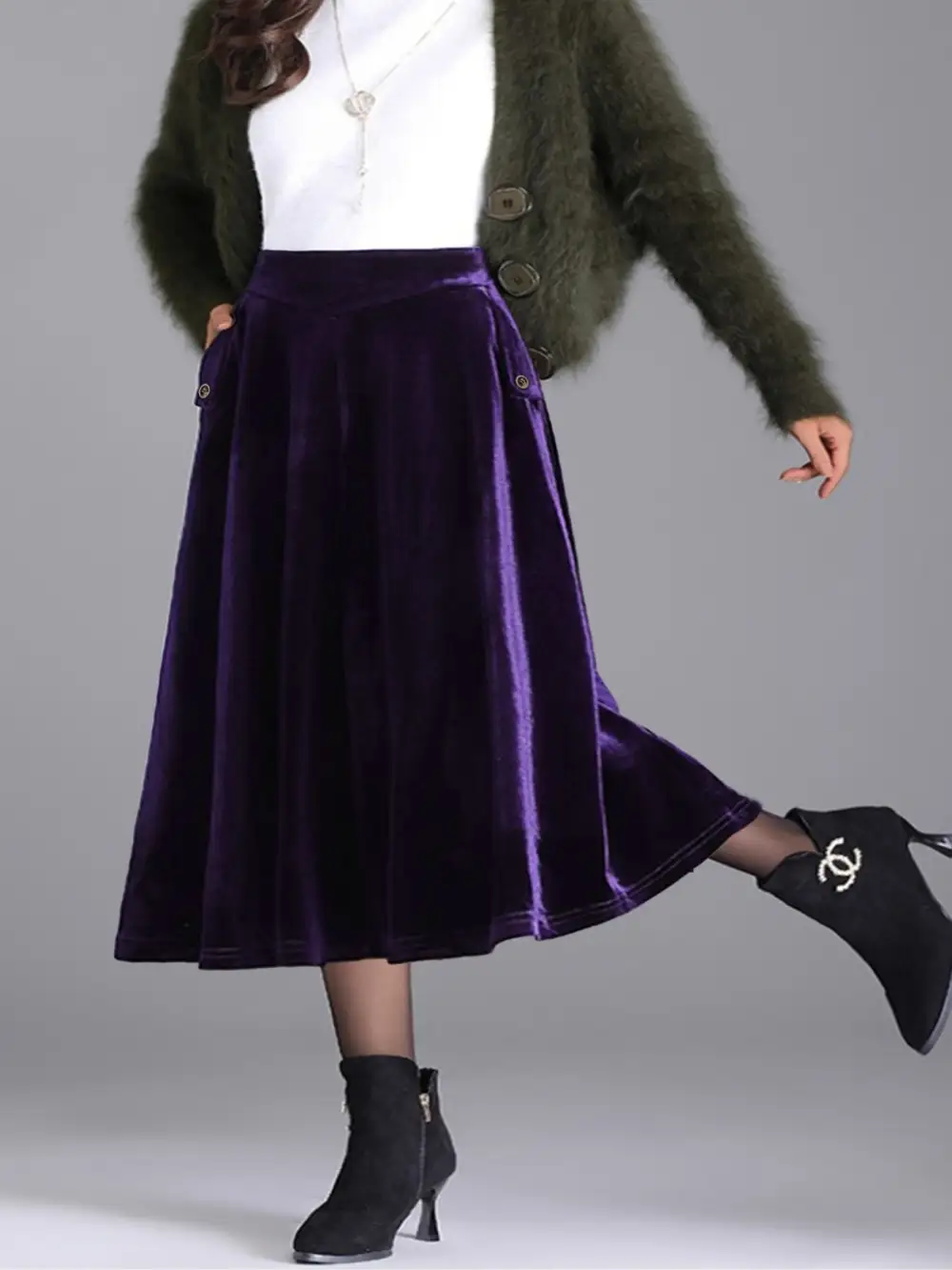 Airy Button Front Line Detail Skirt