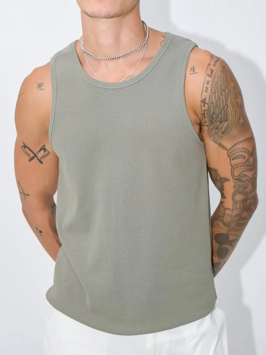 Simple And Soft Versatile Army Green Tank Tops