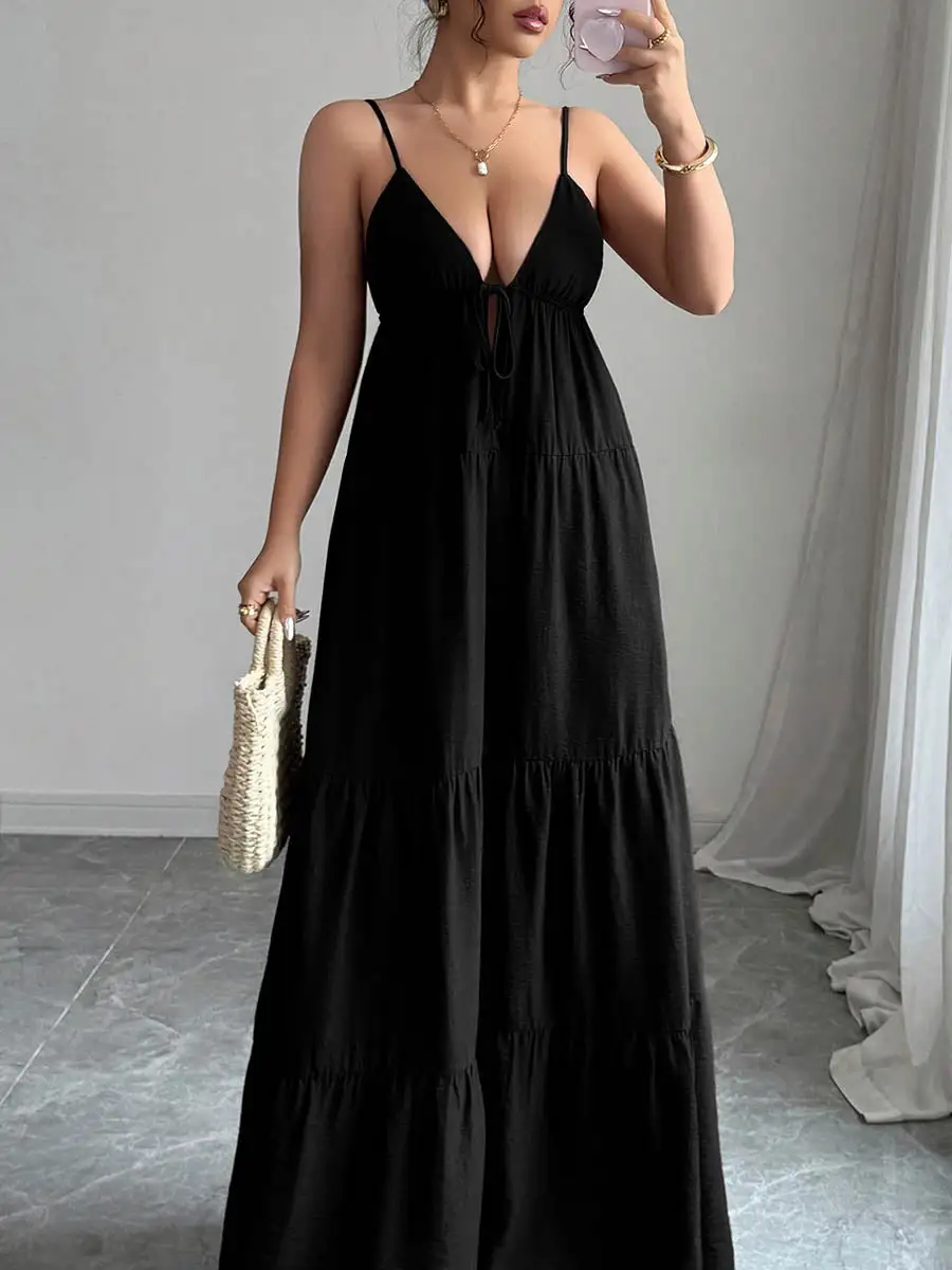 Backless Pleated Sleeveless Neck Maxi Dress