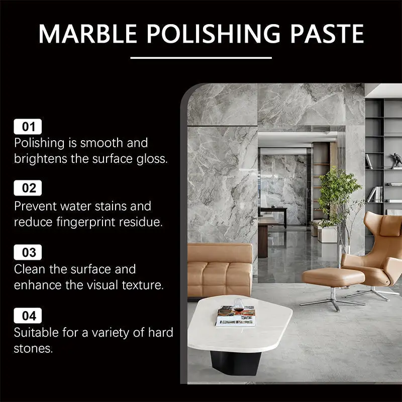 Marble Polishing Paste—Removes scratches and etching marks, restoring the natural luster. The protective layer repels water and fingerprints. Professional-grade restoration that saves you a fortune!