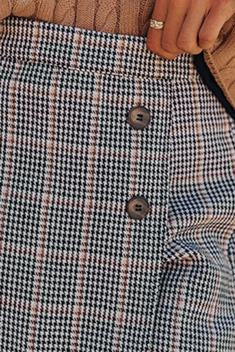 Simple OL Style Retro Plaid Skirt Pants