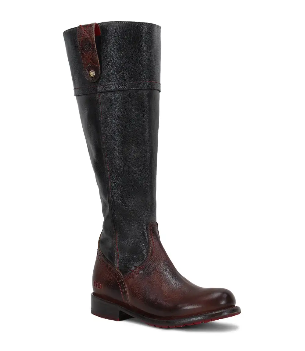 Women's Wide Calf Equestrian Lug Sole Leather Knee High Boots