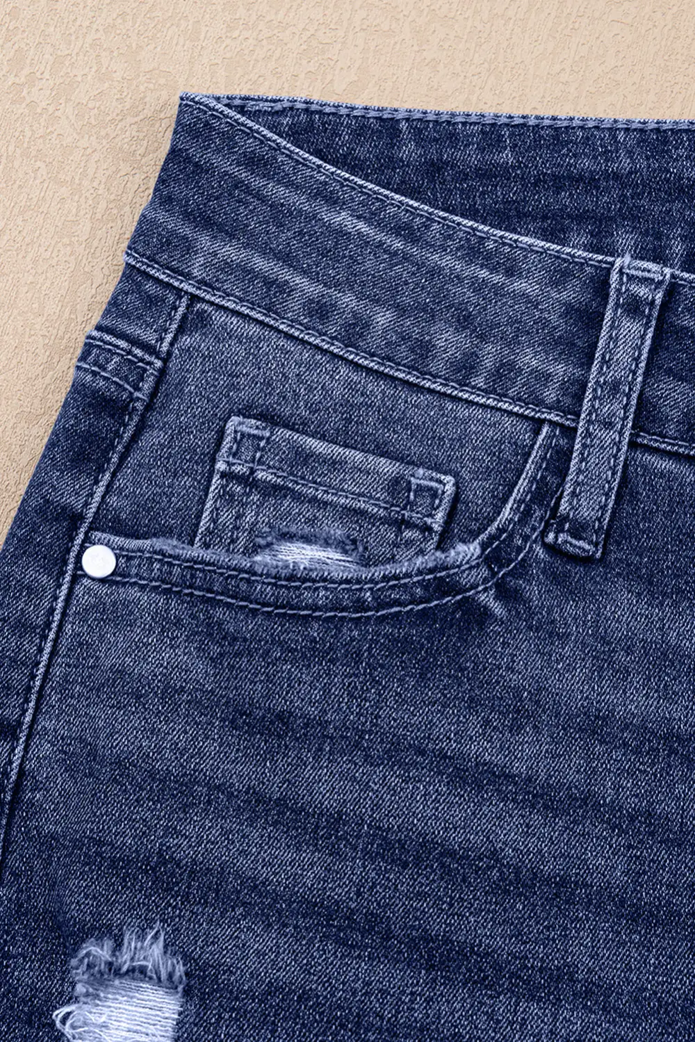 High Waist Distressed Real Folded Cuffs Jeans