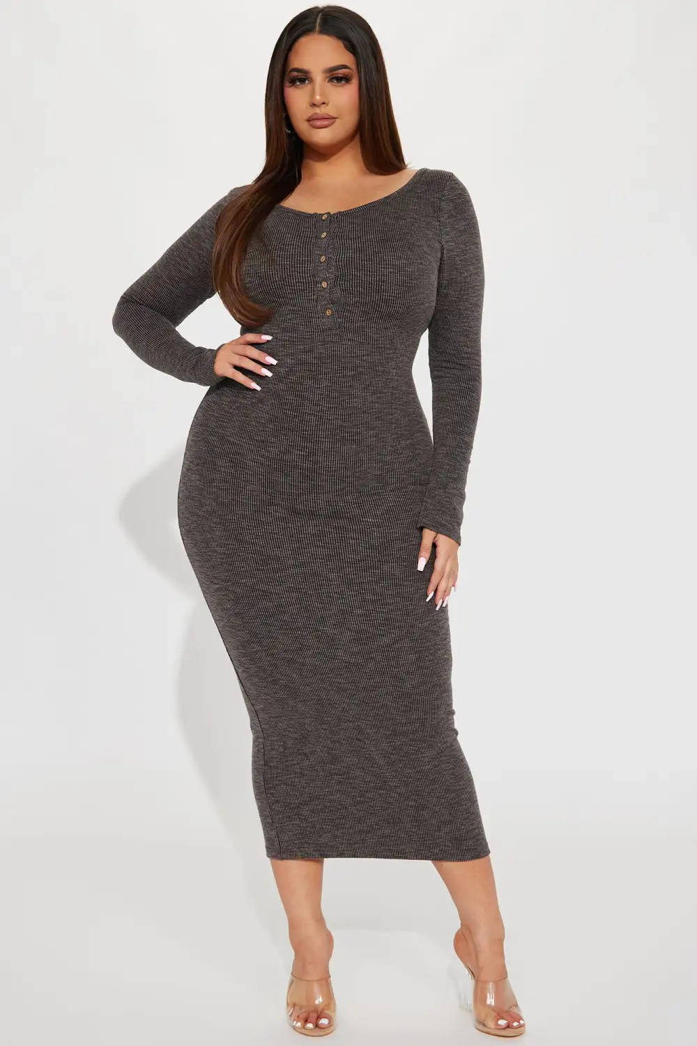 Come With Me Ribbed Maxi Dress - Charcoal