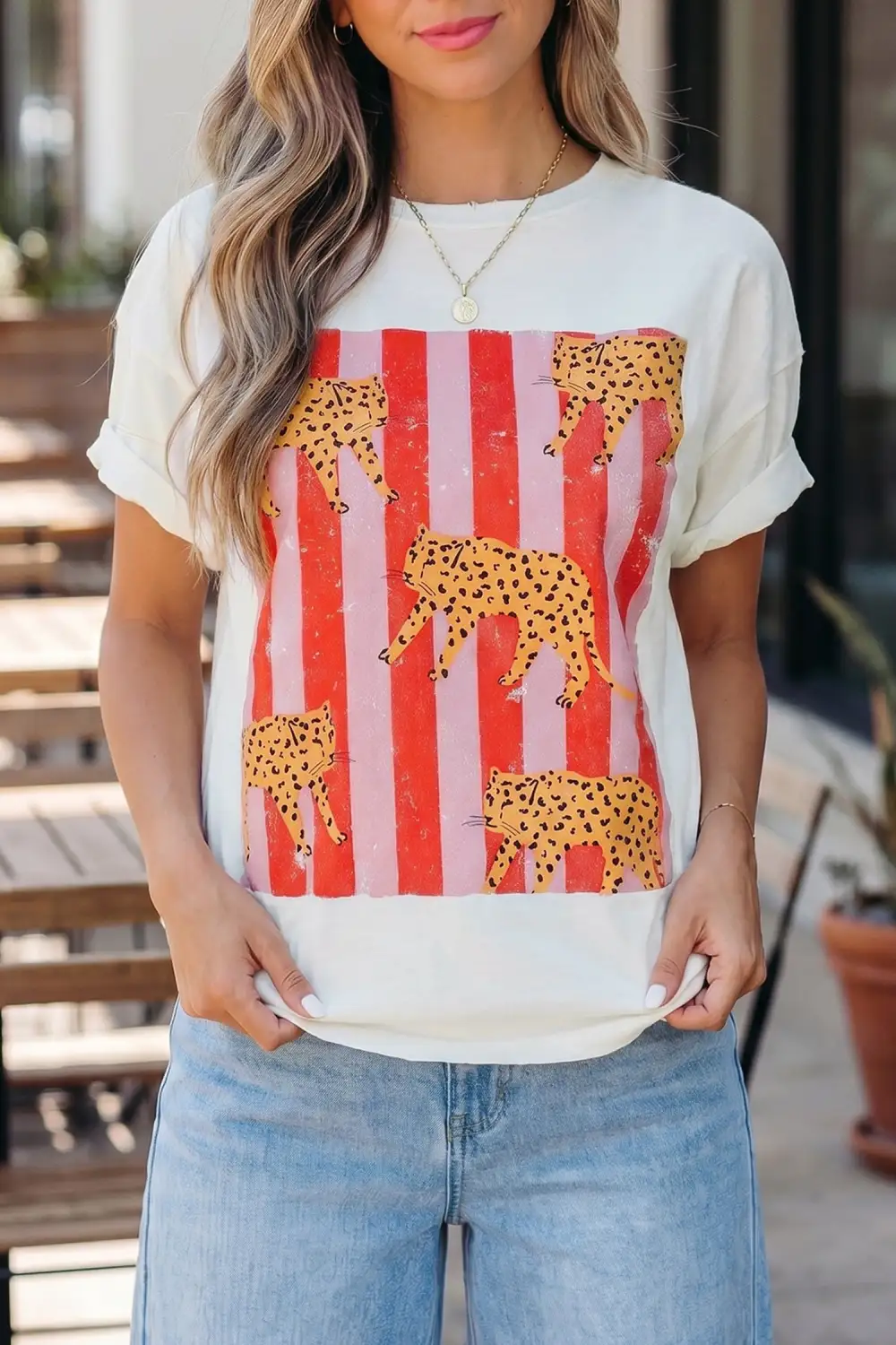 Cheetah Striped Print Retro Tee