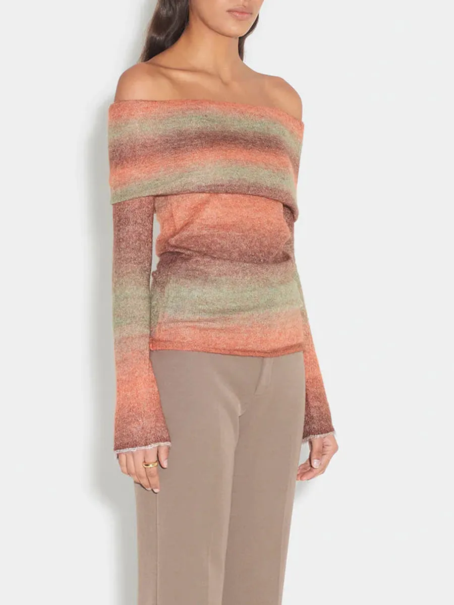 Off The Shoulder Striped Knit Top