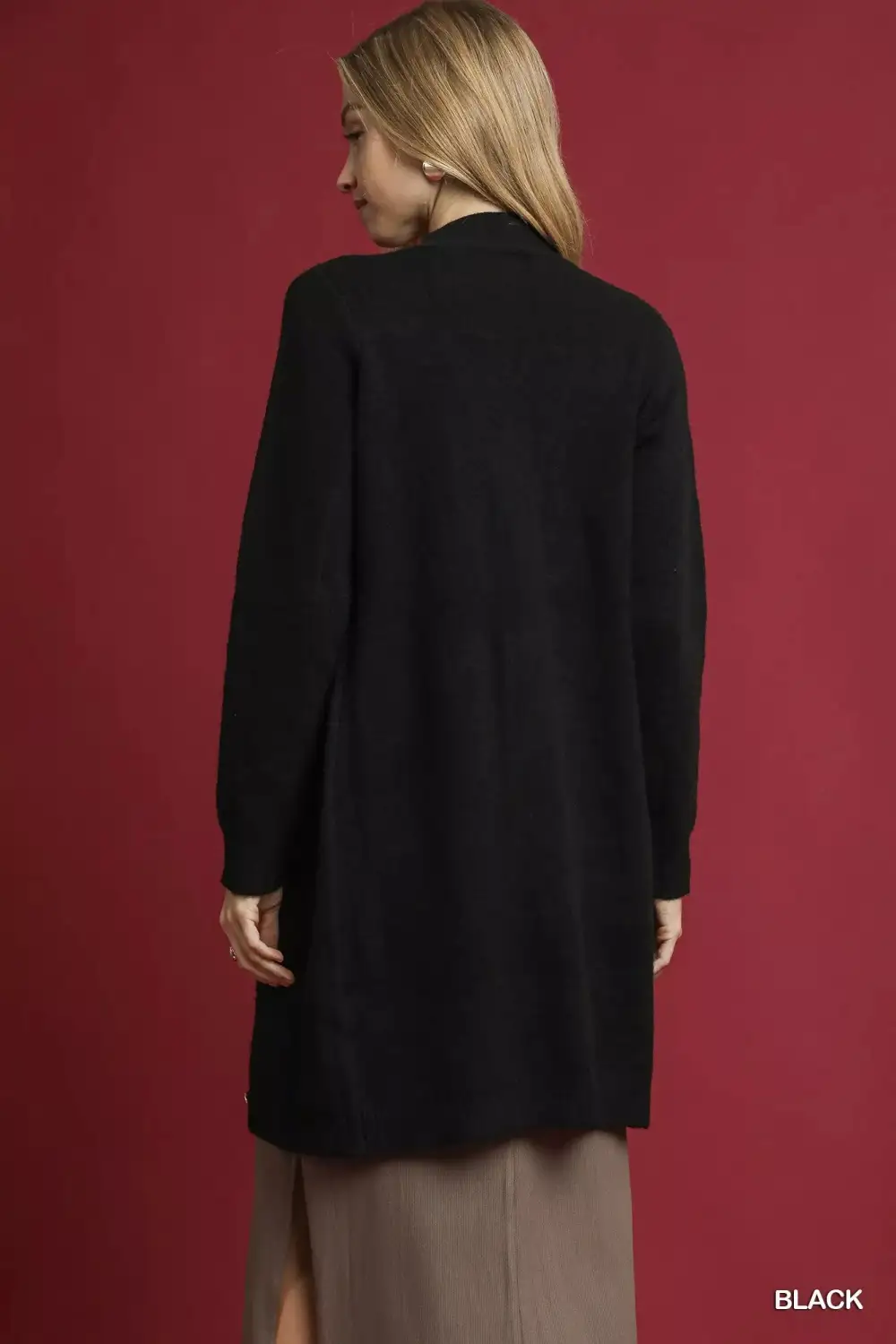 Button-Down Longline Sweater Cardigan With Front Pockets
