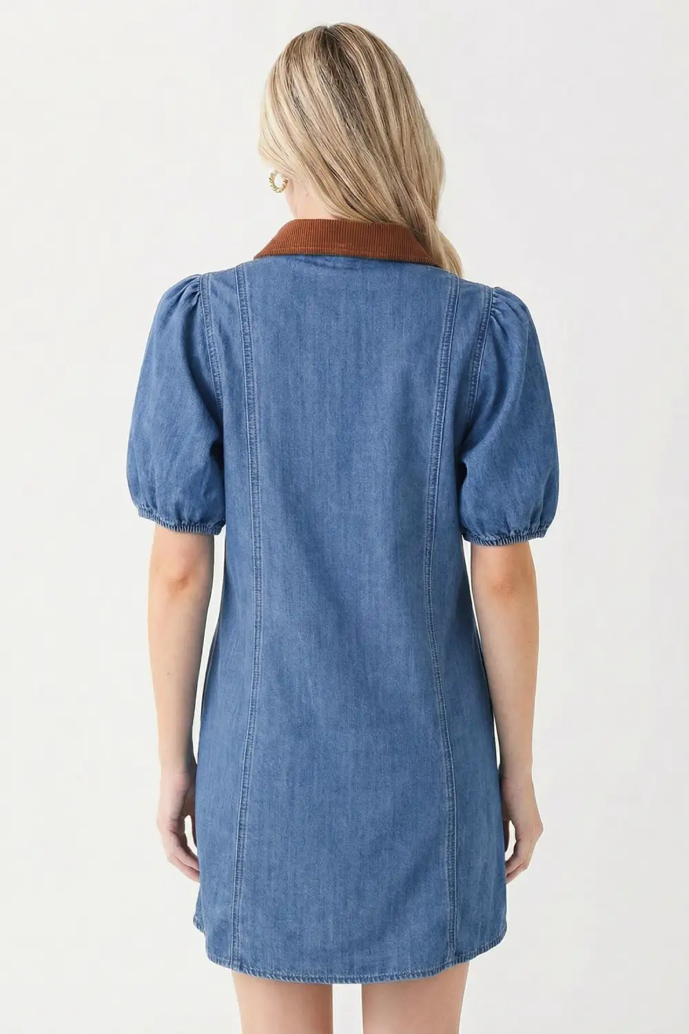 Patchwork Denim Puff Sleeve Mini Dress
