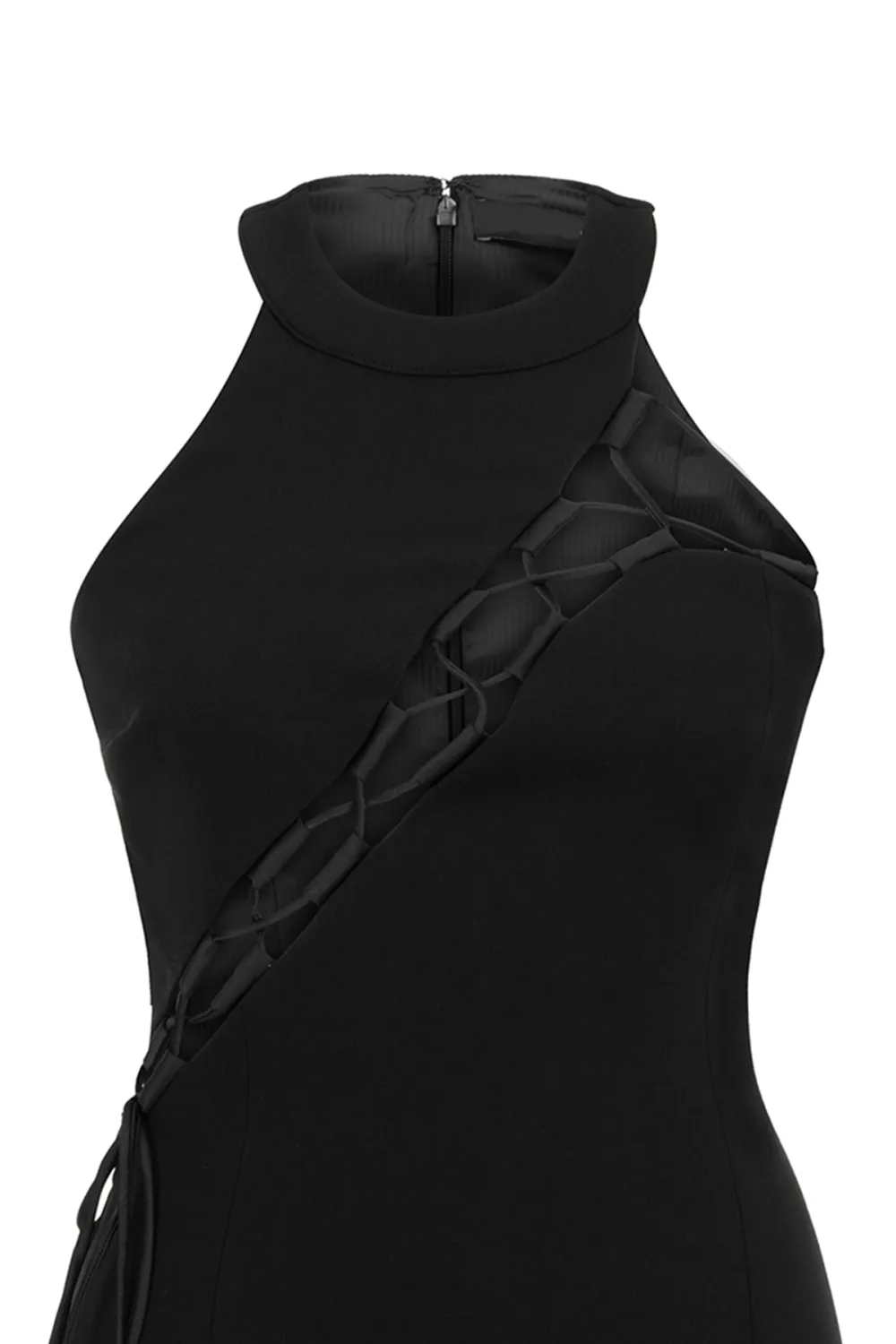 Halter Neck Mini Dress-Black