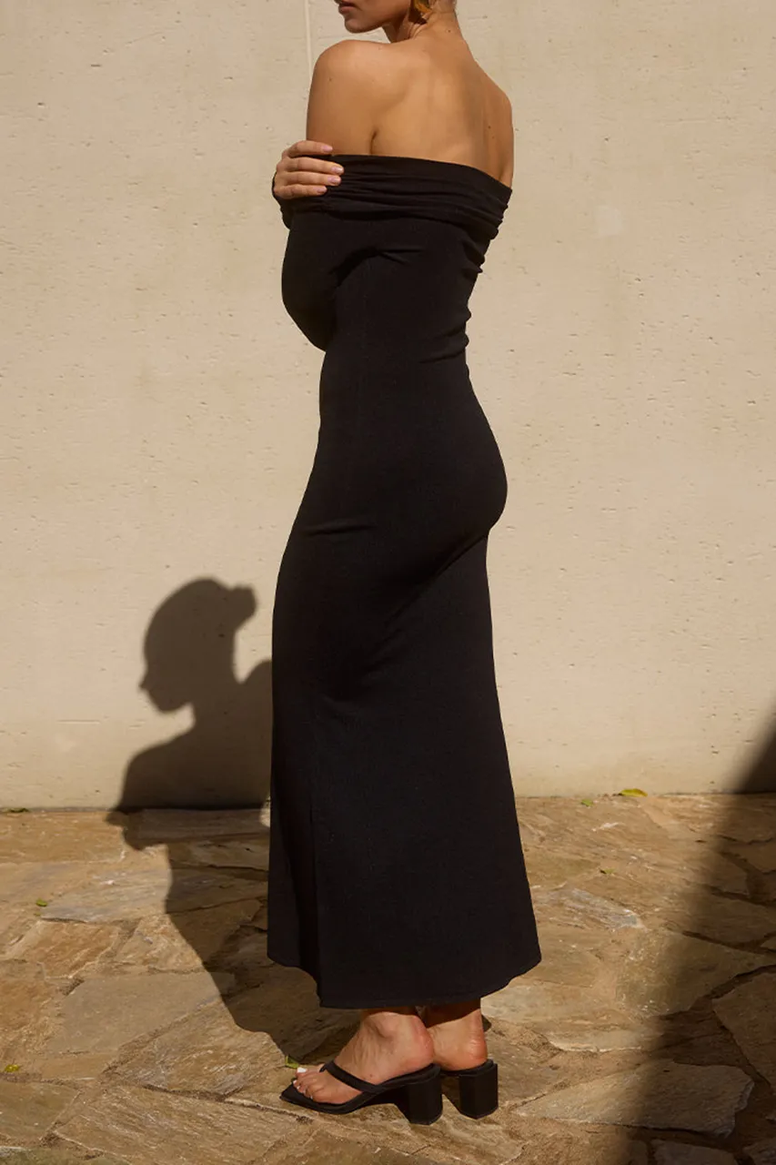 Simple Stretch Black Maxi Dress
