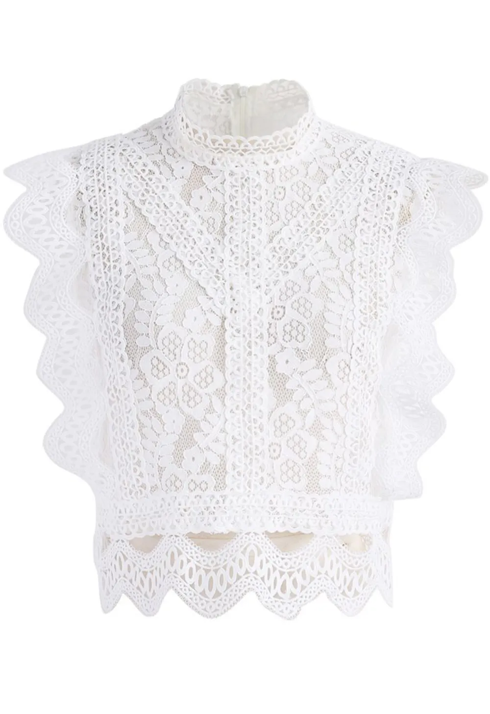 YOUR SASSY START SLEEVELESS CROCHET LACE TOP IN WHITE