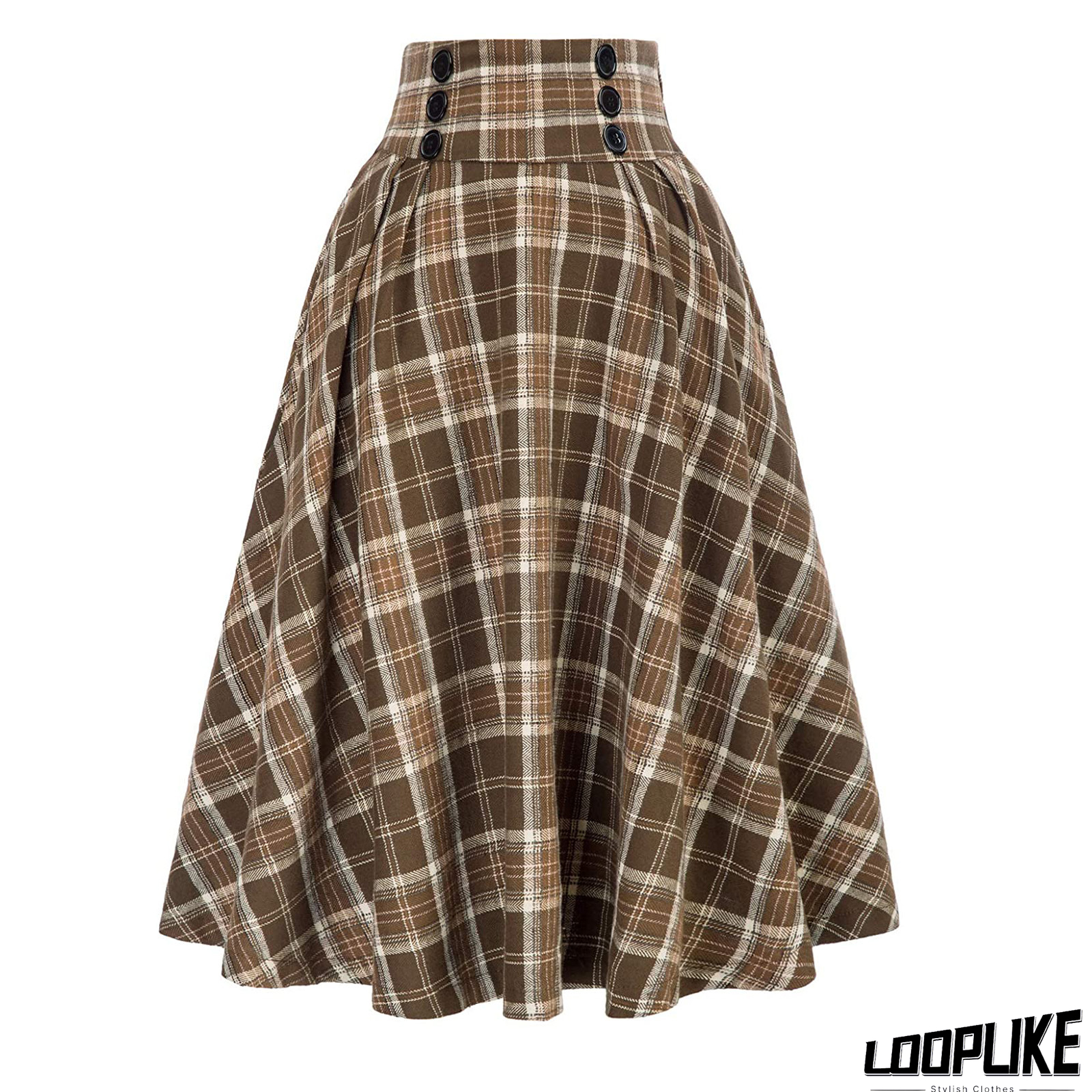 Casual Cotton-Blend Checkered/plaid Skirt