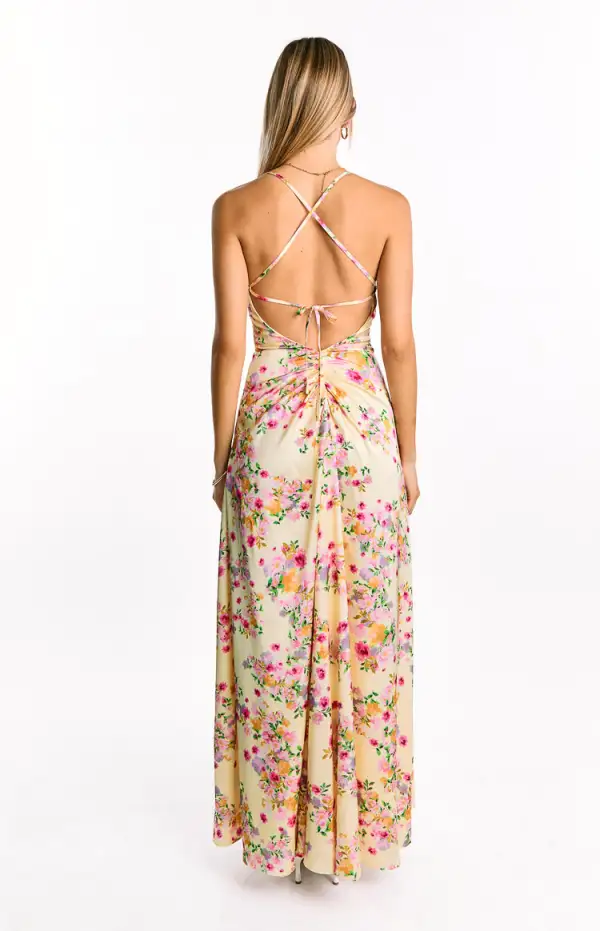 Satin Halter Halter Neck Floral Maxi Dress