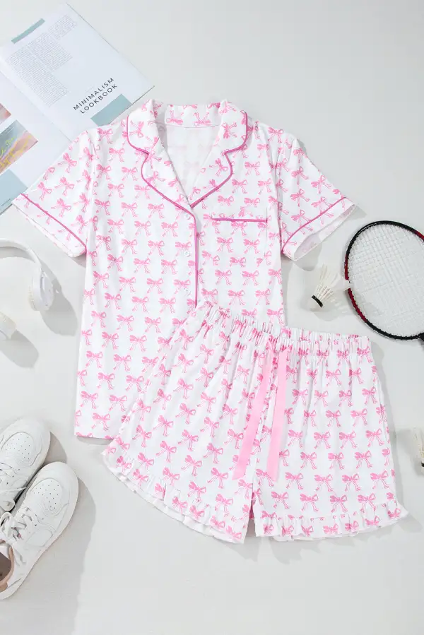 Bow Detail Bowknot Pajama Set
