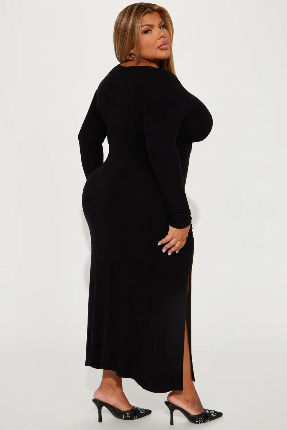 Kary Hacci Ruched Midi Dress - Black