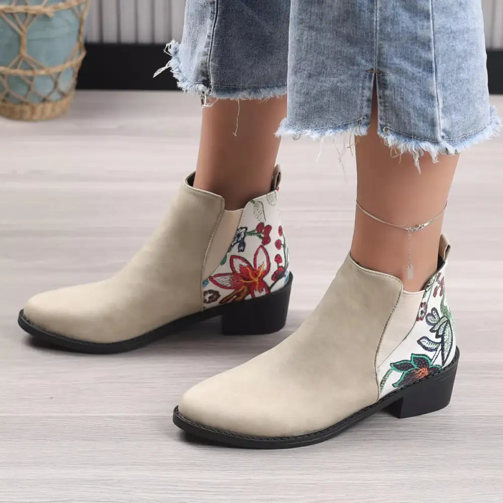 Pointed Toe Block Heel Ankle Boots