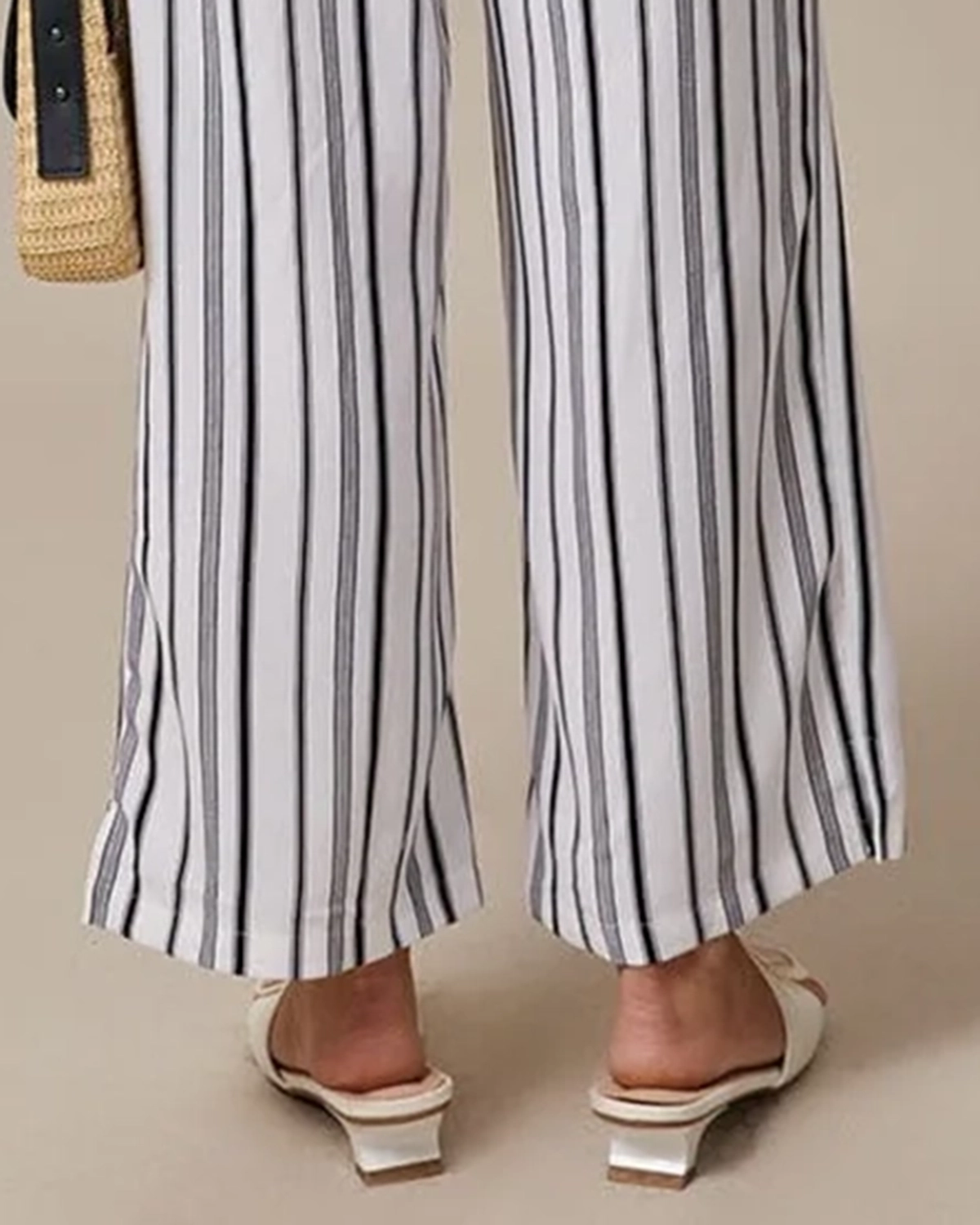 The Black Elastic Waist Striped Button Pants