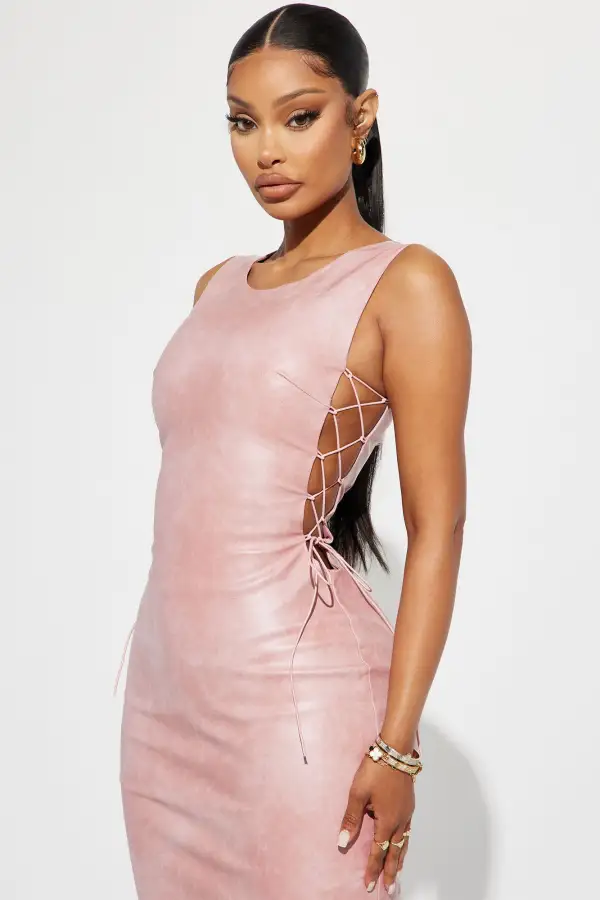 Trinity Leather Maxi Dress - Pink