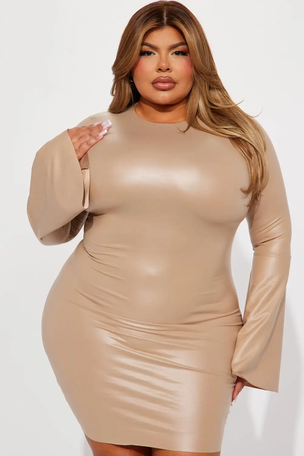 Lana Faux Leather Mini Dress - Taupe