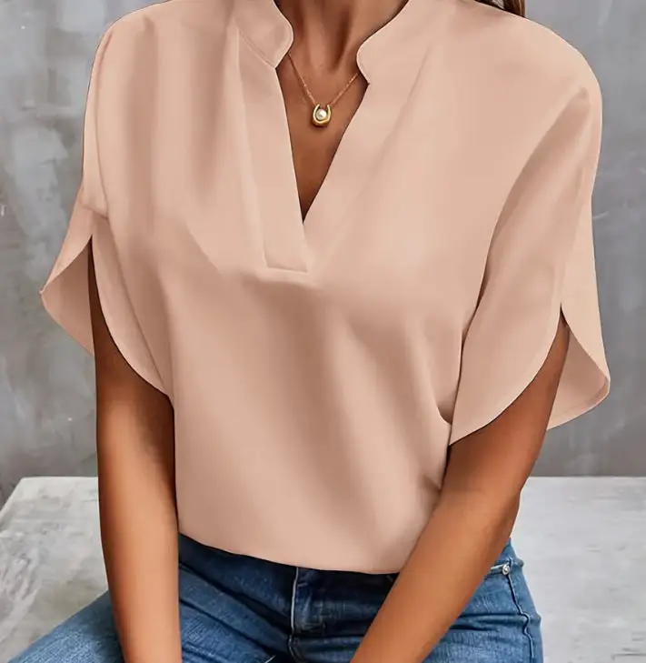 Everyday V-Neck Short Sleeve Blouse