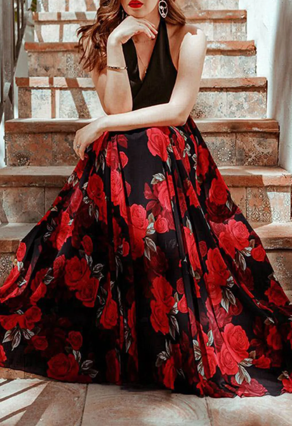 TIMELESS FAVORITE CHIFFON MAXI SKIRT IN RED ROSE