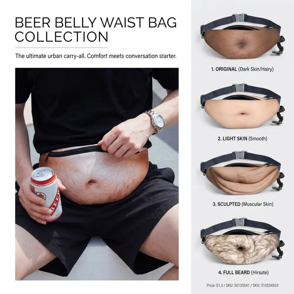 TikTok Viral Dad Bod Fanny Pack Novelty 3D Beer Belly Waist Bag Anti-Harassment Design