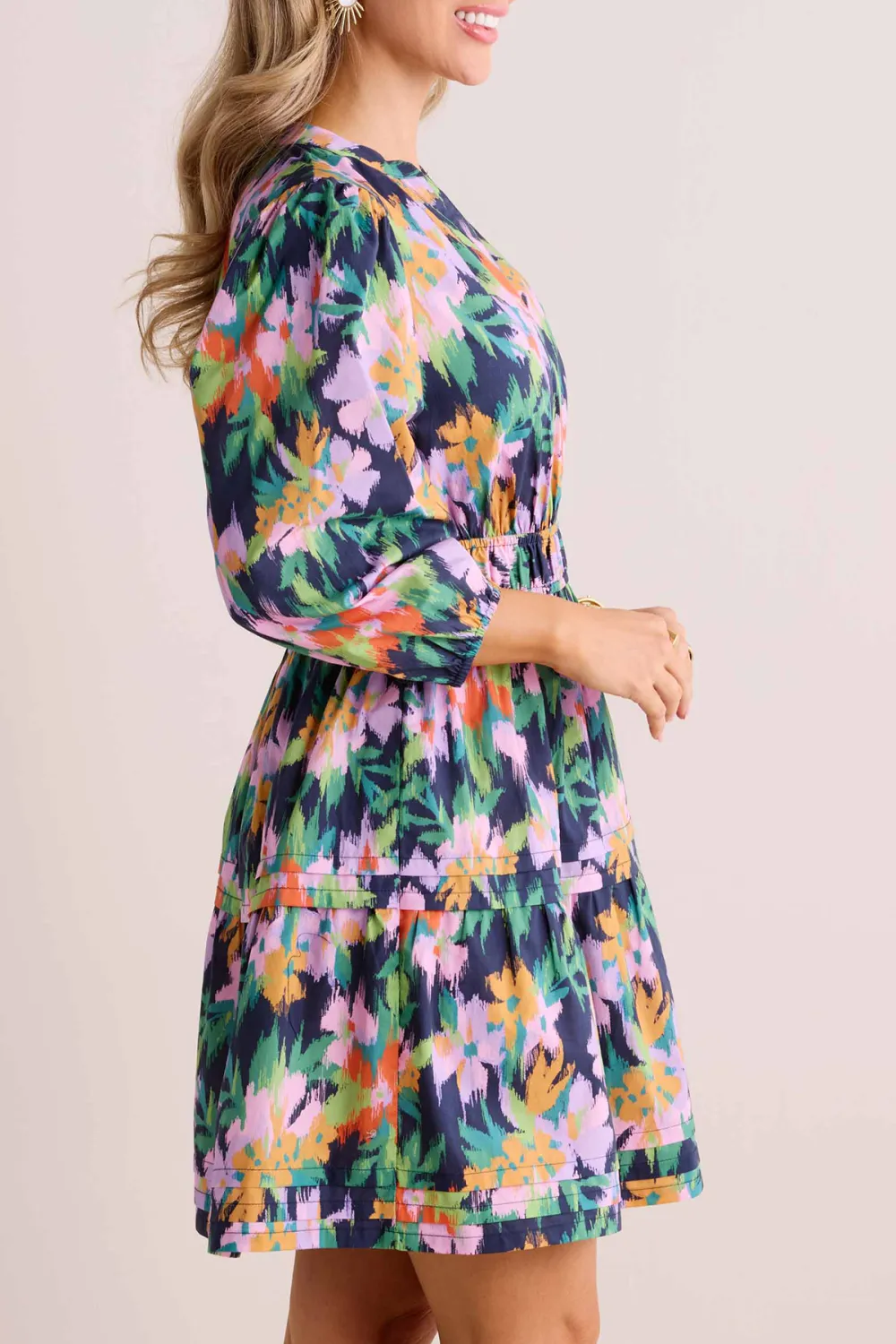 Floral Print Long Sleeve Tiered Dress
