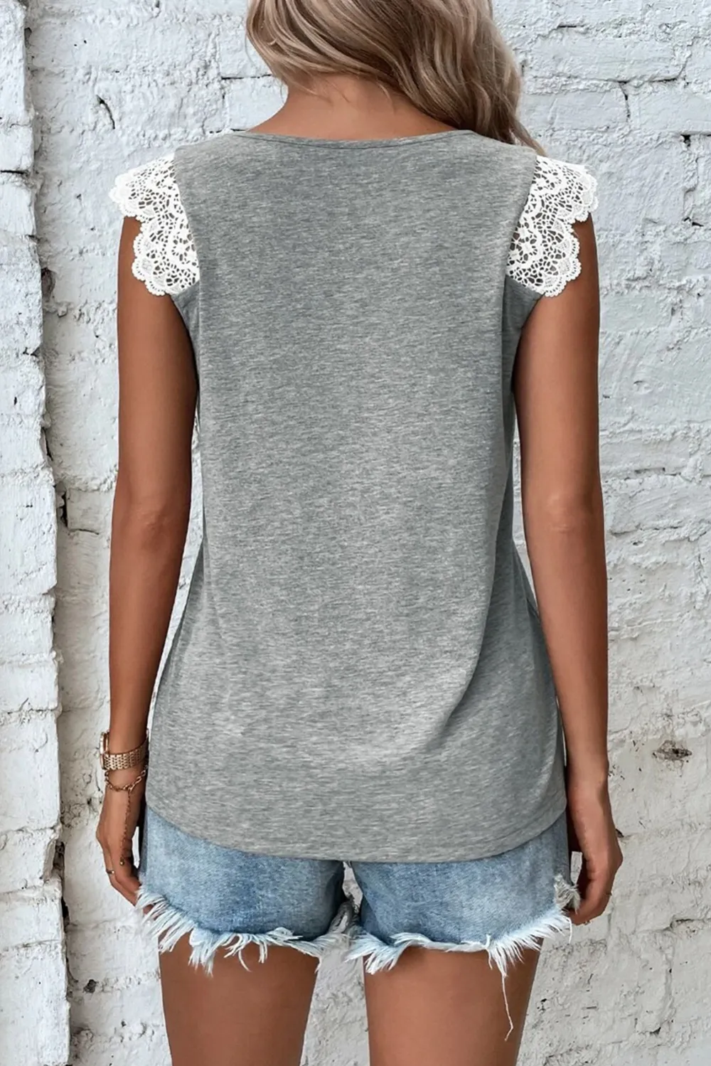 Lace Patchwork Criss Cross V Neck Tank Top