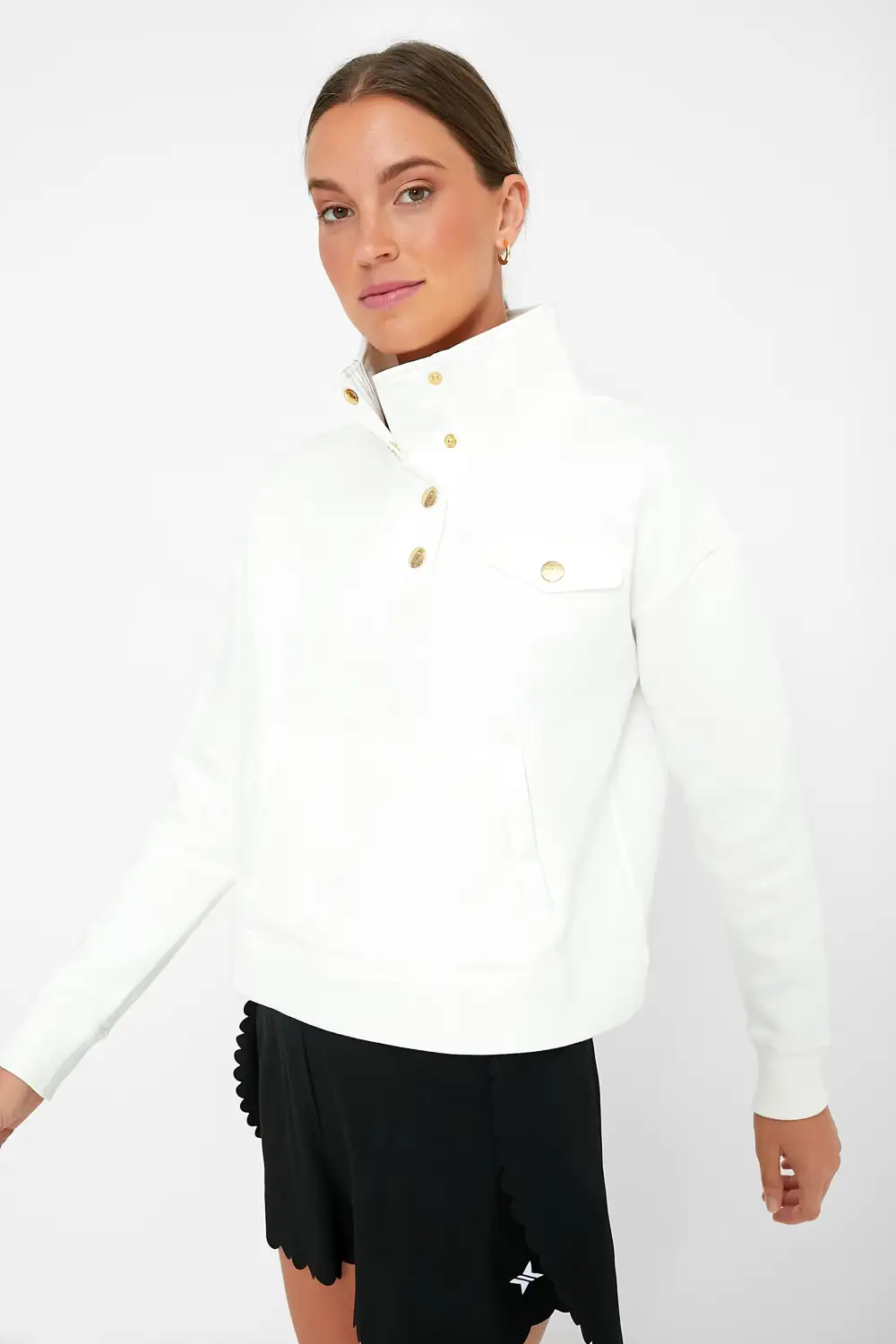 White Snap Neck Bailey Pullover