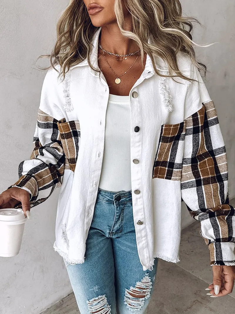 Women's contrast plaid patchwork jacket