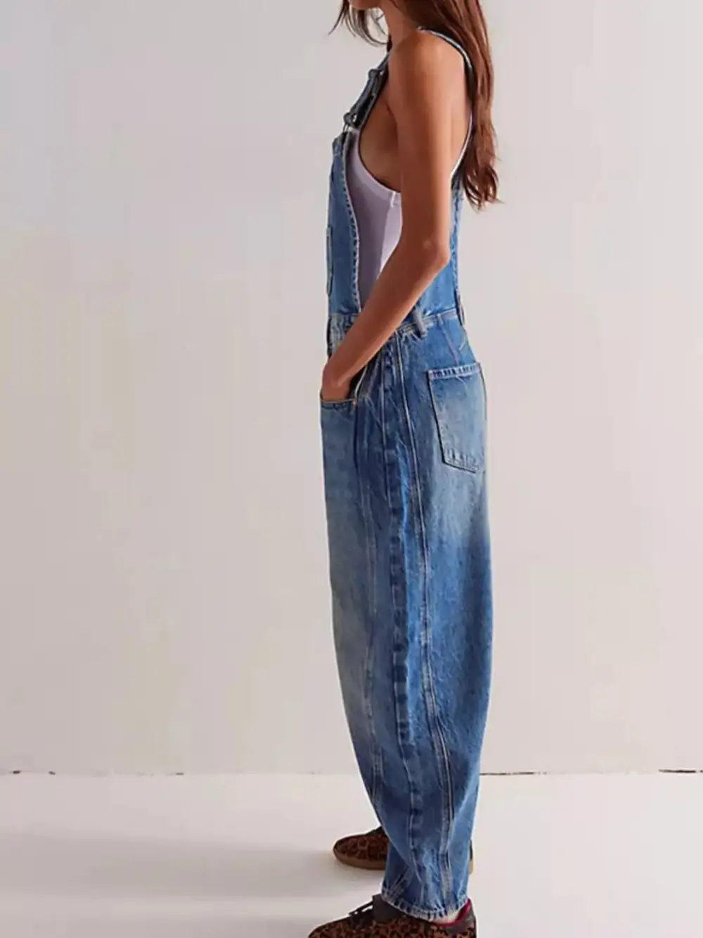 Soft Denim Wide Leg Overalls
