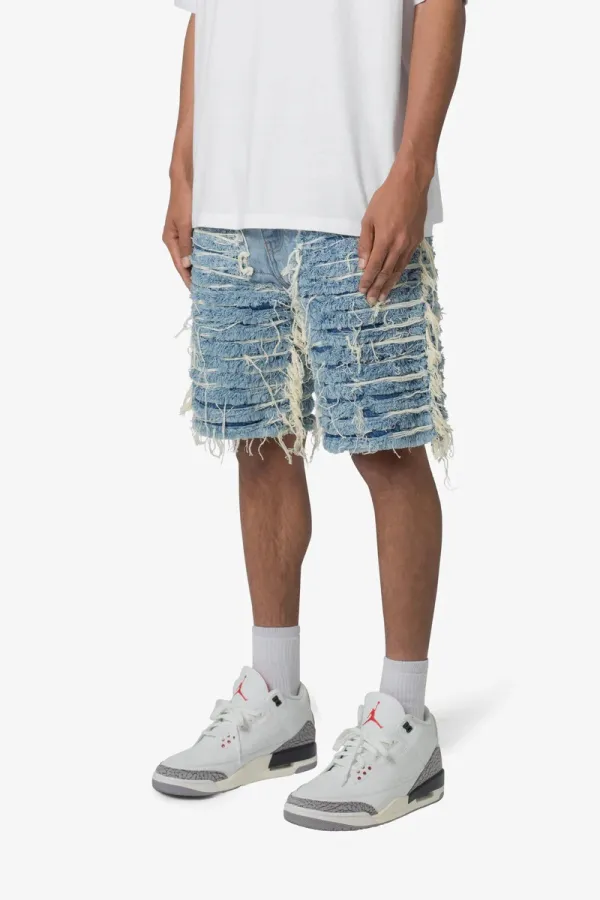 LIGHT BLUE ALL OVER DISTRESSED DENIM SHORTS
