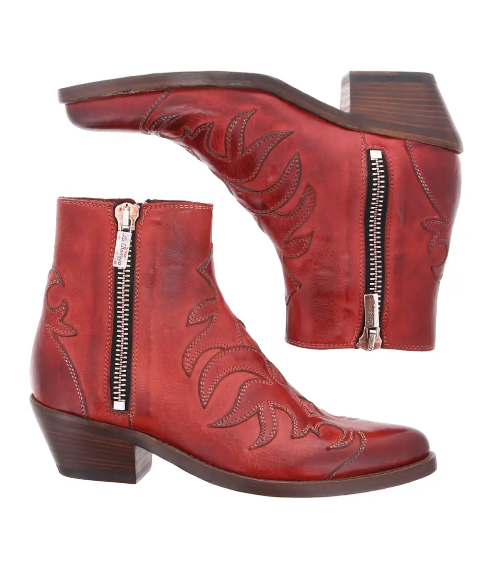 Western Side Zip Leather Refined Crafted Ankle Boots