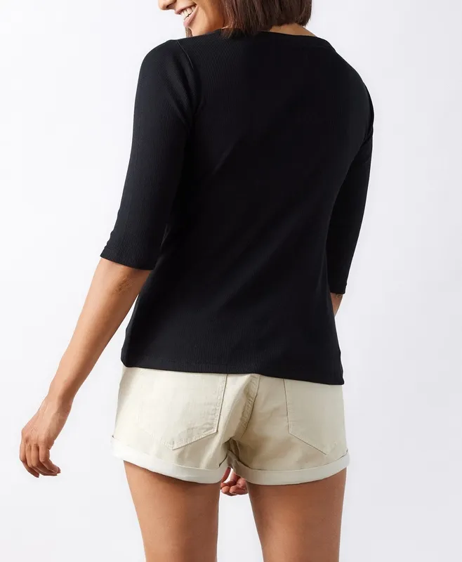 Black Ribbed V-Neck Tee