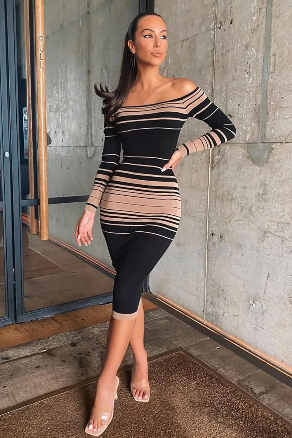 Catch Me Offline Sweater Dress - Black/Brown