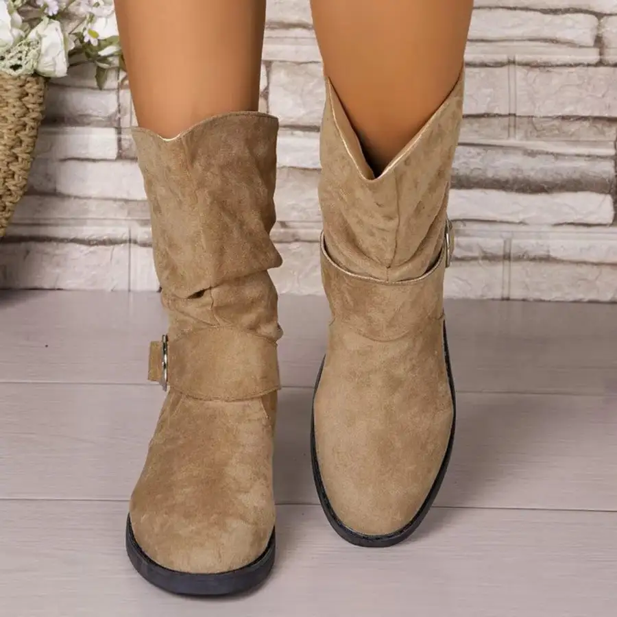 Round Toe Block Heels Boots