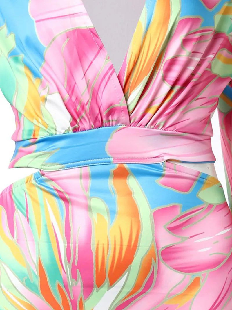 Casual Colorful Printed V-neck Dress