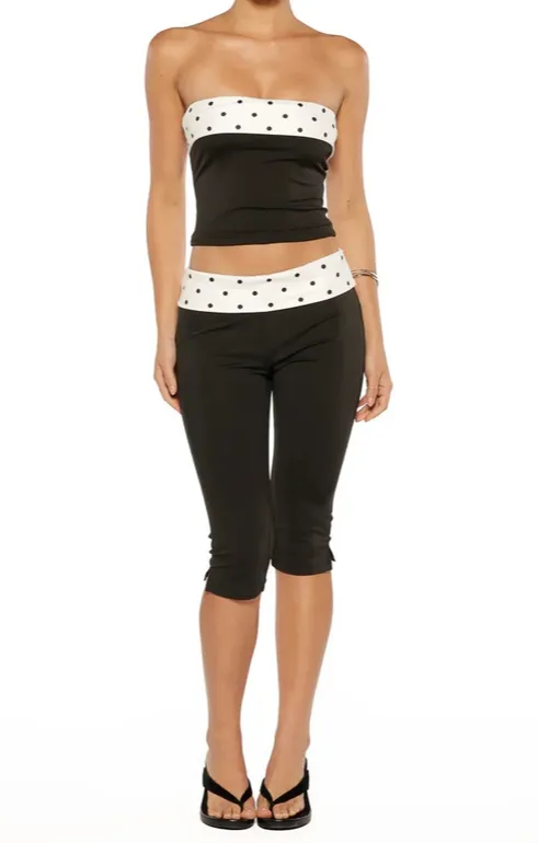 Black Polka Dot Foldover Capri Pants