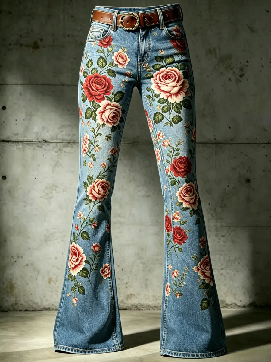 Women'S Retro Flower 250Th Anniversary Commemorative Casual Jeans