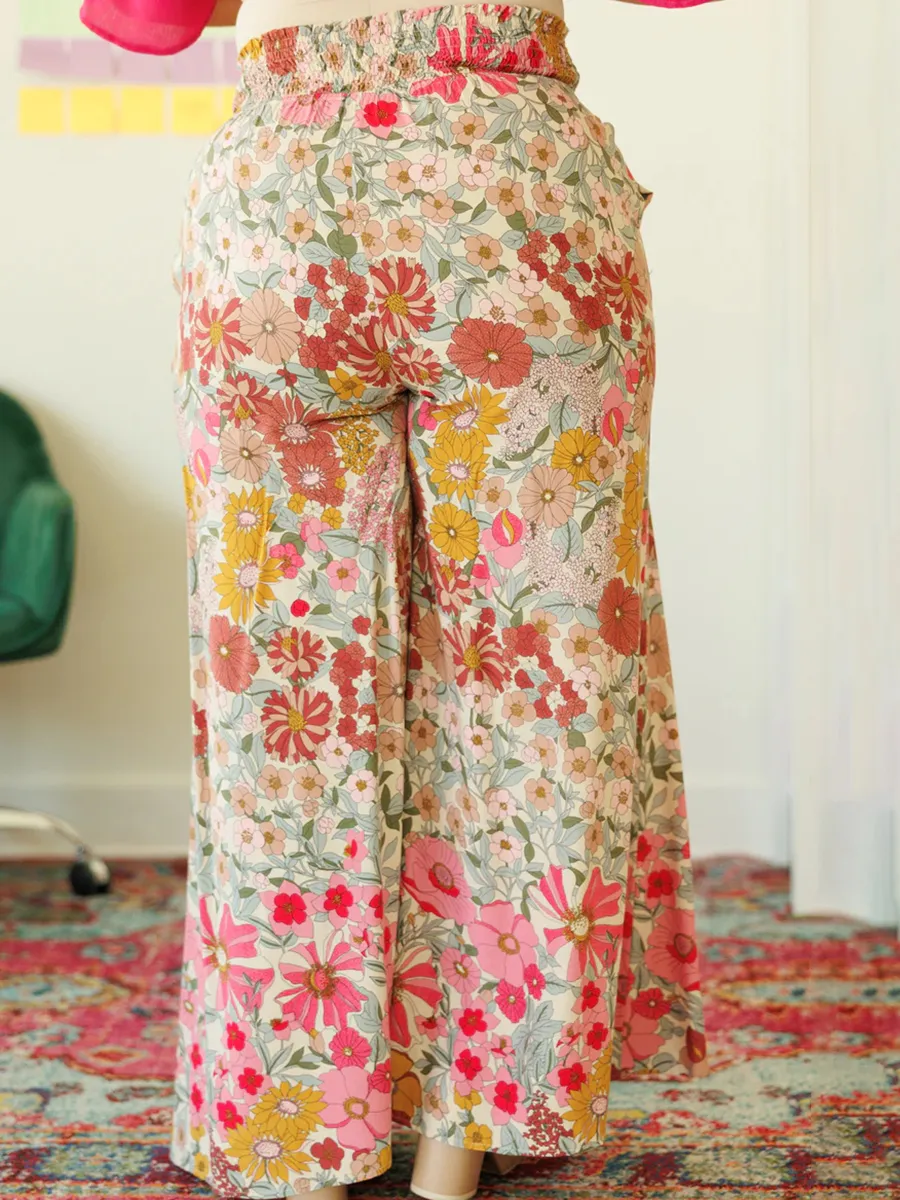 FLOWER PATTERN LOOSE WIDE LEG PANTS