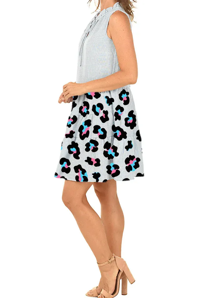 Striped Sleeveless Ruffled Tie-Neck Dress