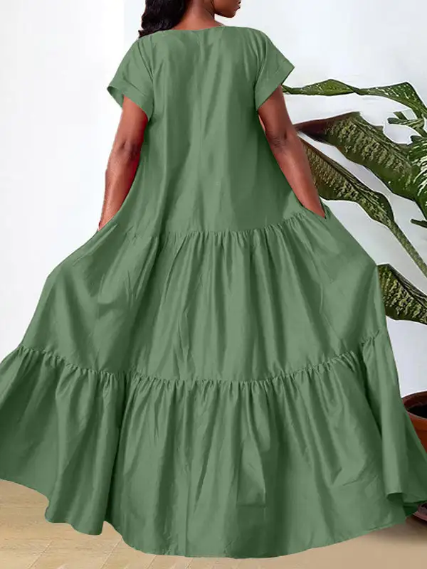 Loose Split Pleated Neck Maxi Dress