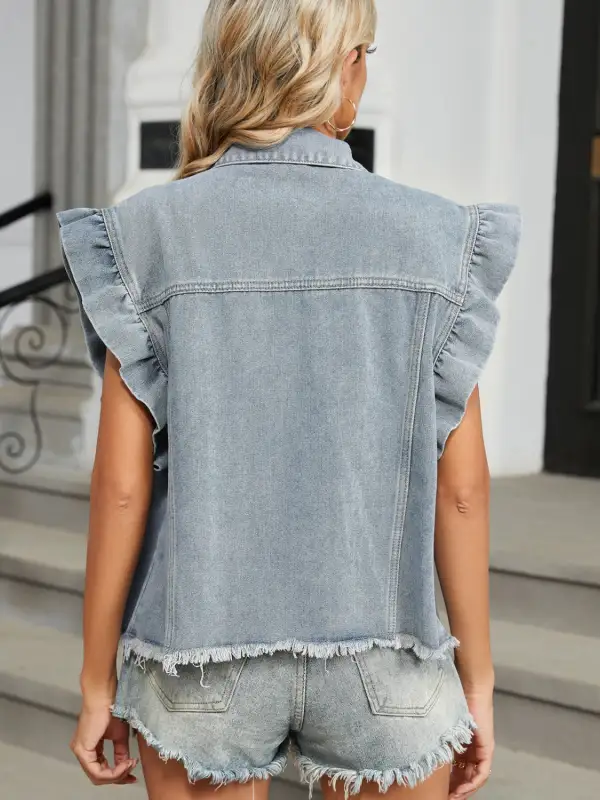 Raw-hem Cap Sleeve Denim Jacket